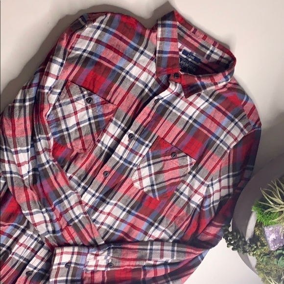 NWT American Rag Red Flannel Long Sleeve Button down shirt red new large - Picture 6 of 6